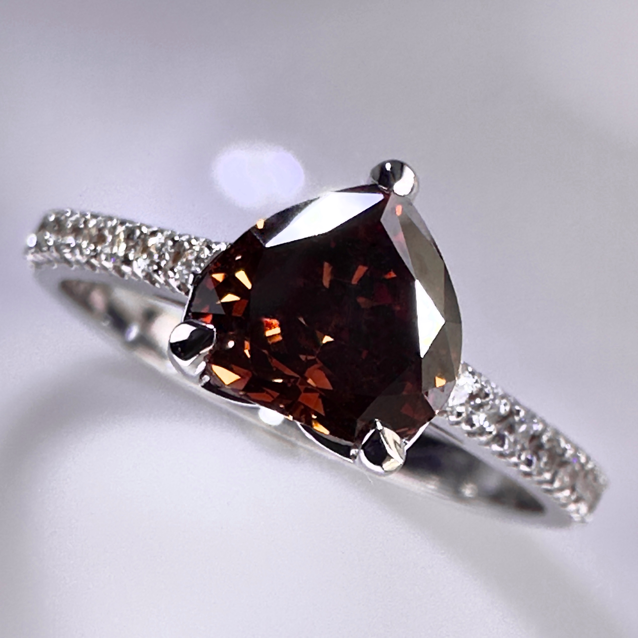 18K White Gold Ring with 1.01 ct Natural Fancy Deep Brownish Orange SI1 Diamond & VVS Diamonds, ALGT Certified | Luxurious Fine Jewelry