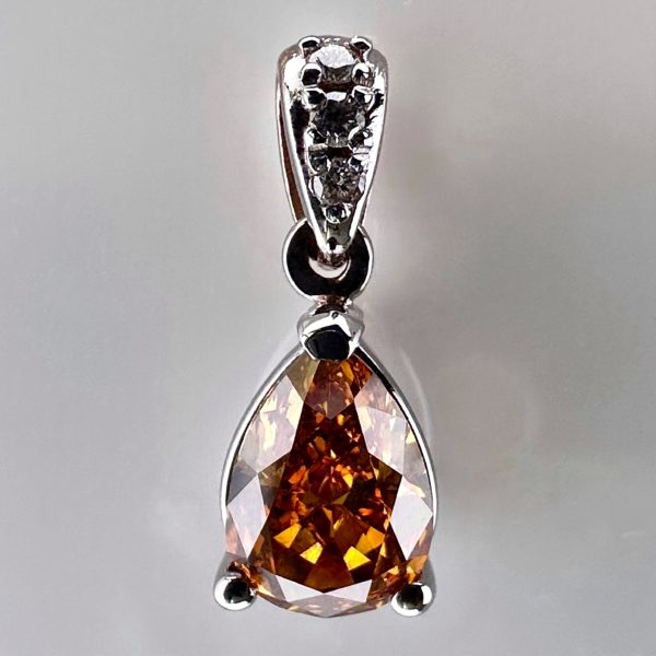 18K White Gold Necklace with 1.08 ct Natural Fancy Vivid Yellowish Brownish Orange SI2 Diamond Pendant & VVS Diamonds, ALGT Certified | Fine Jewelry