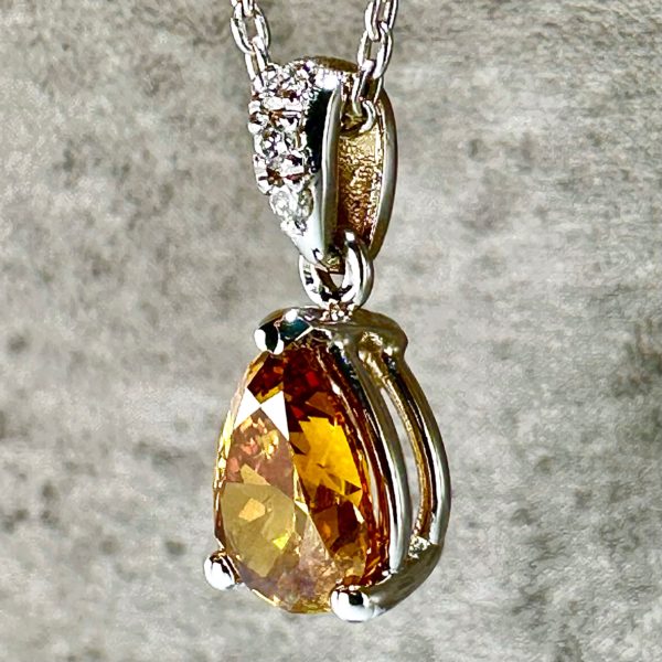 18K White Gold Necklace with 1.08 ct Natural Fancy Vivid Yellowish Brownish Orange SI2 Diamond Pendant & VVS Diamonds, ALGT Certified | Fine Jewelry