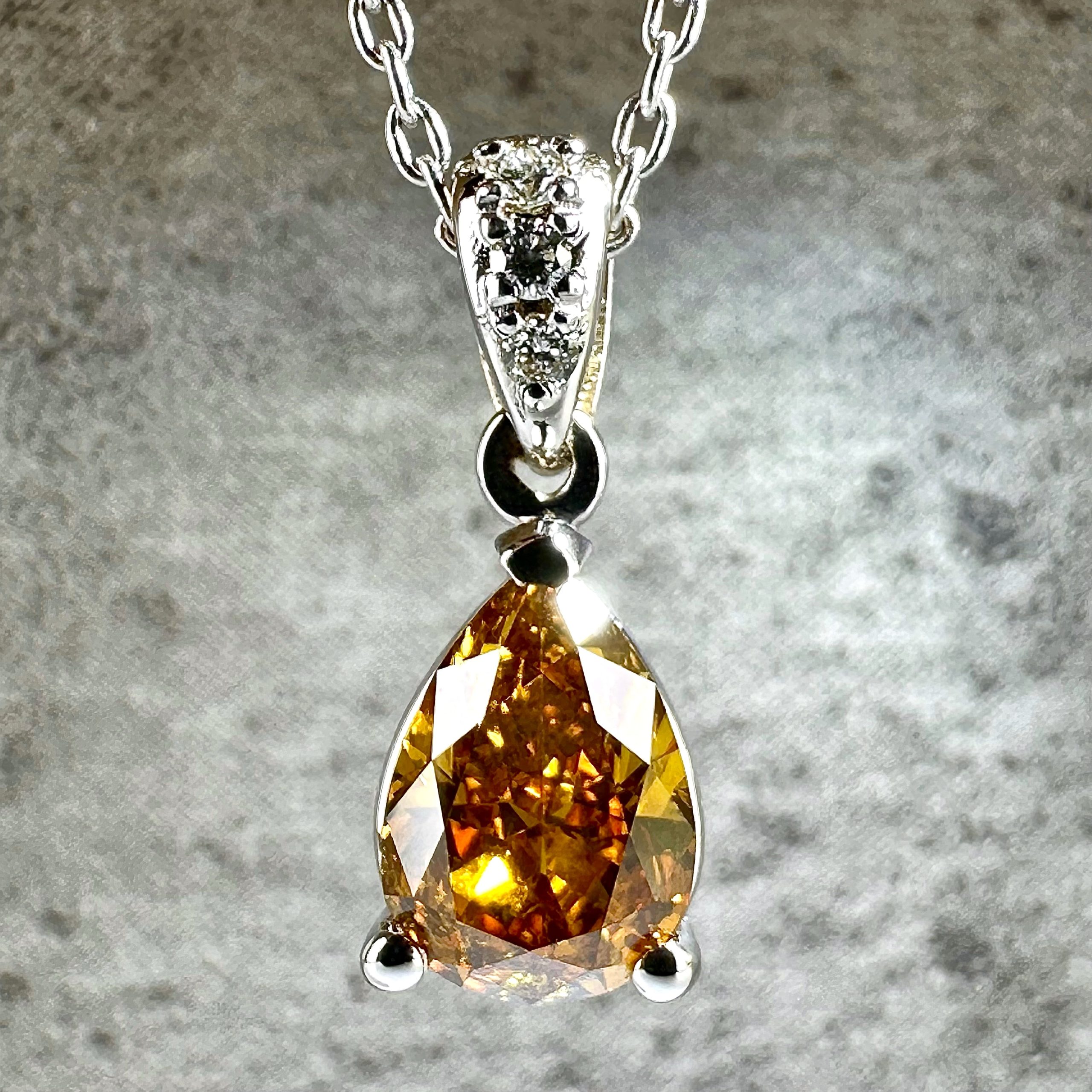 18K White Gold Necklace with 1.08 ct Natural Fancy Vivid Yellowish Brownish Orange SI2 Diamond Pendant & VVS Diamonds, ALGT Certified | Fine Jewelry