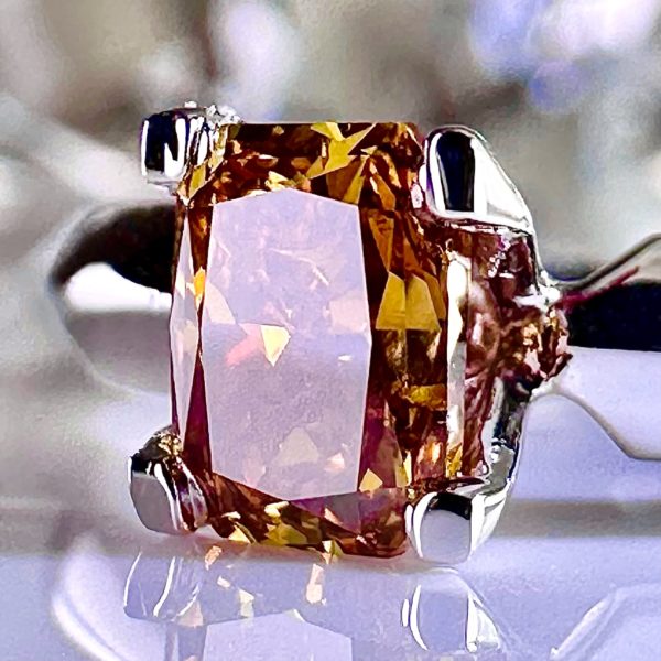 18K White Gold Ring with 0.69 ct Natural Fancy Deep Brownish Yellow-Orange SI2 Diamond, ALGT Certified | Elegant Jewelry