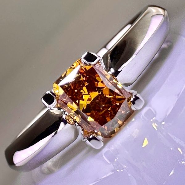 18K White Gold Ring with 0.69 ct Natural Fancy Deep Brownish Yellow-Orange SI2 Diamond, ALGT Certified | Elegant Jewelry