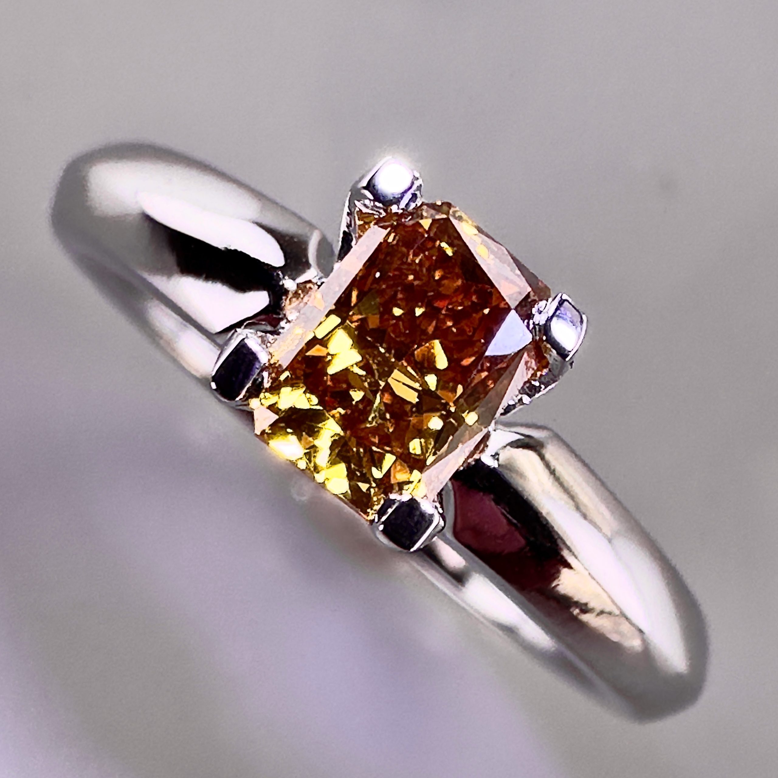 18K White Gold Ring with 0.69 ct Natural Fancy Deep Brownish Yellow-Orange SI2 Diamond, ALGT Certified | Elegant Jewelry