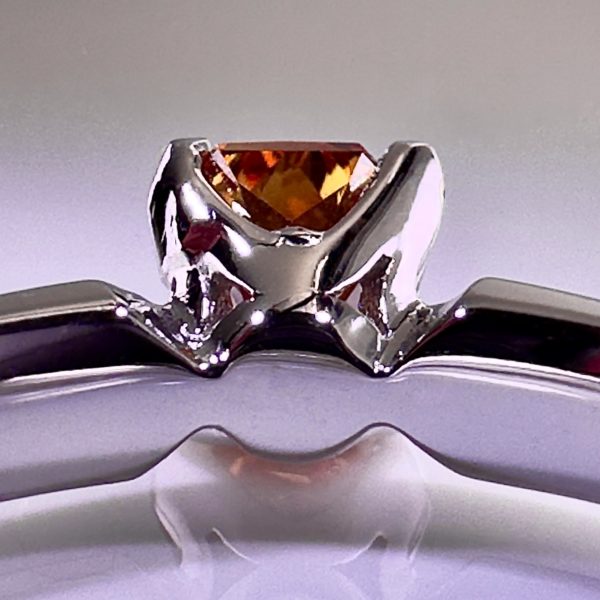 18K White Gold Ring with 0.69 ct Natural Fancy Deep Brownish Yellow-Orange SI2 Diamond, ALGT Certified | Elegant Jewelry