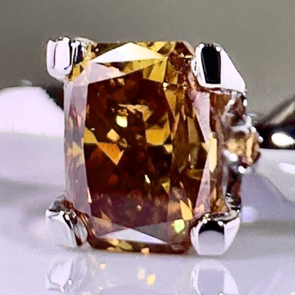 18K White Gold Ring with 0.69 ct Natural Fancy Deep Brownish Yellow-Orange SI2 Diamond, ALGT Certified | Elegant Jewelry