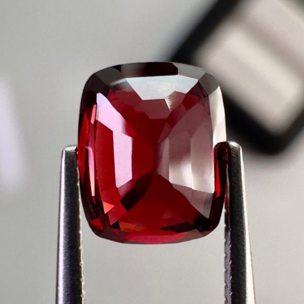 1.58 carat red spinel, cushion shape, Burmese origin, excellent clarity